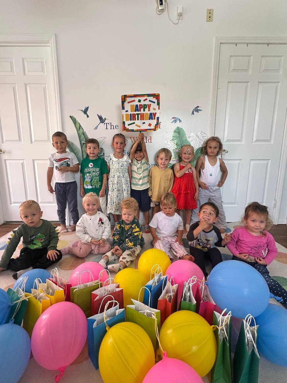 Birthday balloons and gift bags