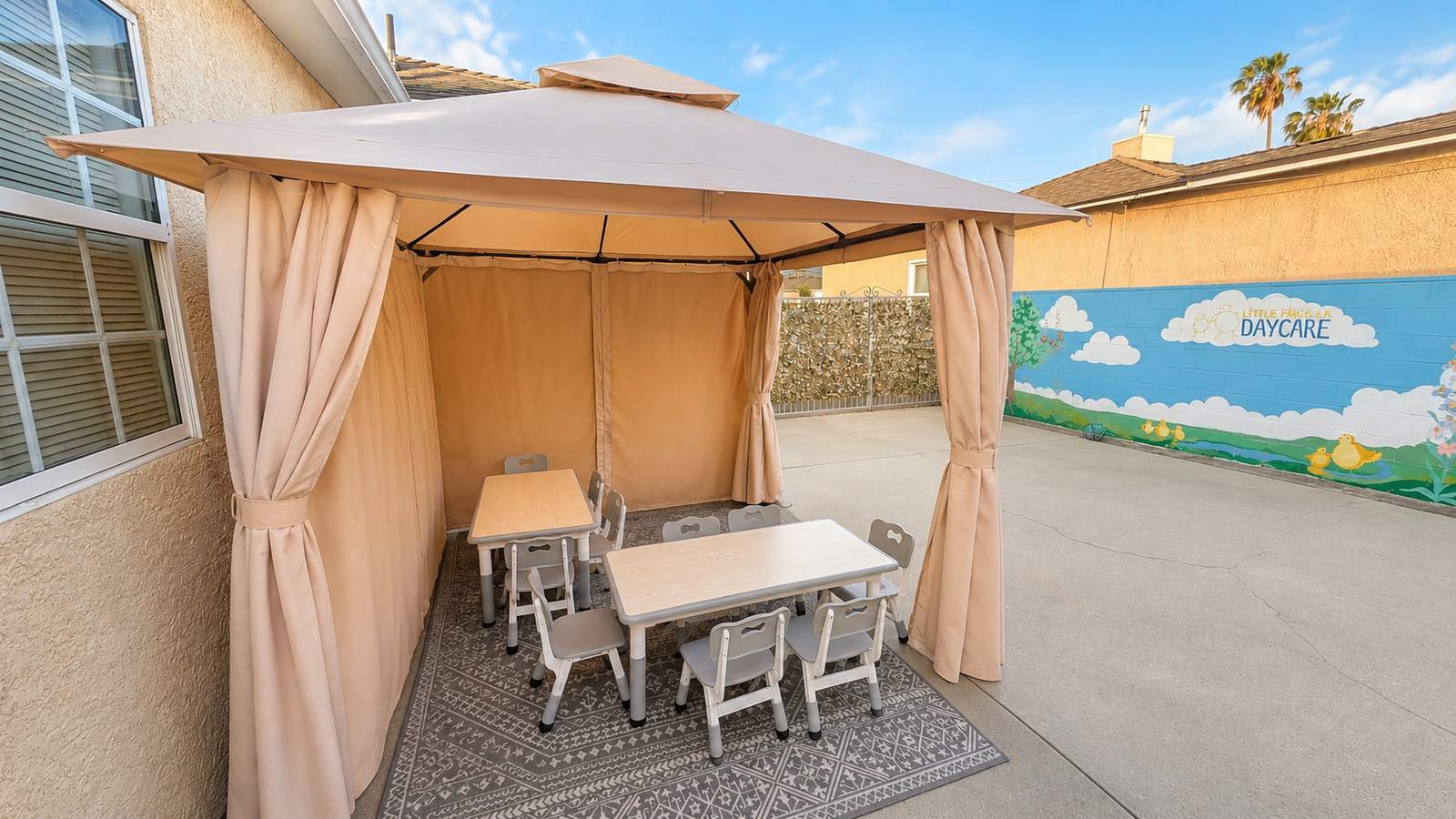 Shaded outdoor dining area